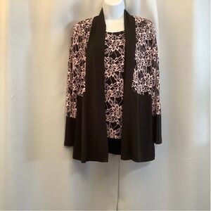 Brochure Top and Cardigan Women’s Size Medium Embroidery Lace Black Pink